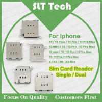 DJHFYJT For Iphone 11 12 13 14 Pro X XS XR Max Mini Dual Single Sim Card Reader Tray Holder Socket Slot Adapter Flex Cable Repair Parts