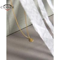 CANNER 925 Sterling Silver Gold Color Smiley Pendant Necklace for Women Men Clavicle Choker Chain Necklaces Female Gifts Jewelry