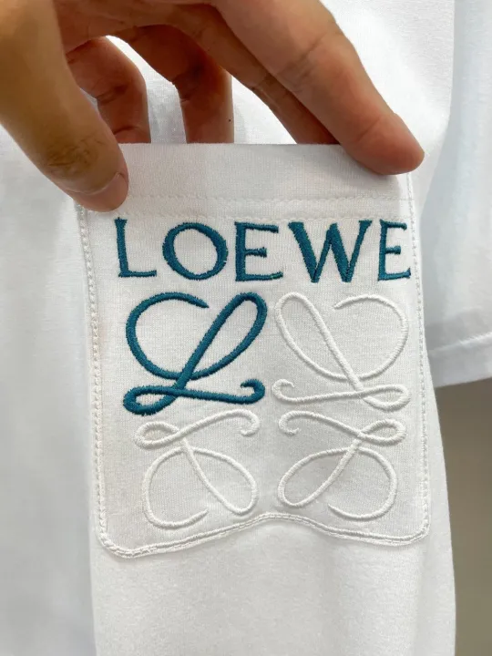 loewe-luo-yiwei-23ss-ผ้าฝ้ายแขนสั้นคอกลมปักไล่ระดับสีสำหรับผู้ชายและผู้หญิง