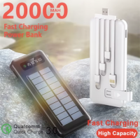 Anny .New Powerbank  Solar โซล่าเซลล์ 20,000mAh พลังงานแสงอาทิตย์ สี่สายในตัว Fast Charging แท้ 100% เก็บไฟได้นาน พกพาสะดวก สายอยู่กับเครื่อง Power Bank.