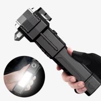 2in1 Car Emergency Hammer Bright Flashlight Rechargeable Outdoor Multifunction Long-range Spotlight COB Light Safety Rescue Tool