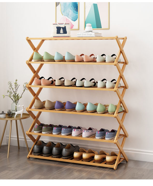 Hot selling】Multi-layer Bamboo Shoe Rack Organizer Holds 30 Pair Of Shoes  Portable 4/5/6Layers 60/80/100CM