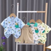 2023 Summer Kids Toddler Boy Clothing Set Cartoon Dinosaur Short Sleeve Shirt Embroidery Shorts Suit Infant Baby Boy Outfit Set