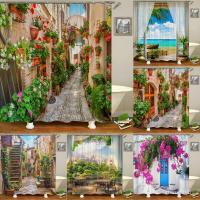 Rural Idyllic Flowers European Garden Shower Curtain Bathroom Waterproof 3d Printed Bath Curtains With 12 Hooks Polyeste