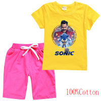 Sonic The Hedgehog เสื้อยืดชุดเด็กหญิงแขนสั้น Tee เสื้อกางเกงขาสั้น8829 Hip-Hop สไตล์น่ารักฤดูร้อน Tee เสื้อพิมพ์สั้นกางเกง