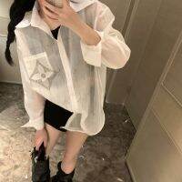 Shirt Top Female 2023 Vertical Bar Hot Diamond Fashion Versatile Temperament Casual Loose Blouse Female