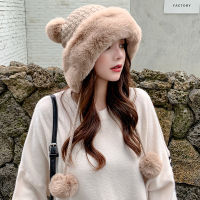 Winter Earmuffs Knitted Woolen Hats Women Cute Four-hair Ball Plus Velvet Warm Outdoor Cycling Baotou Cap