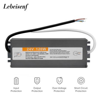 110-250V AC to DC 24V 120W 5A Lighting Transformer LED Drive Adapter Aluminum IP67 Outdoor Waterproof Switching Power Supply Power Supply Units