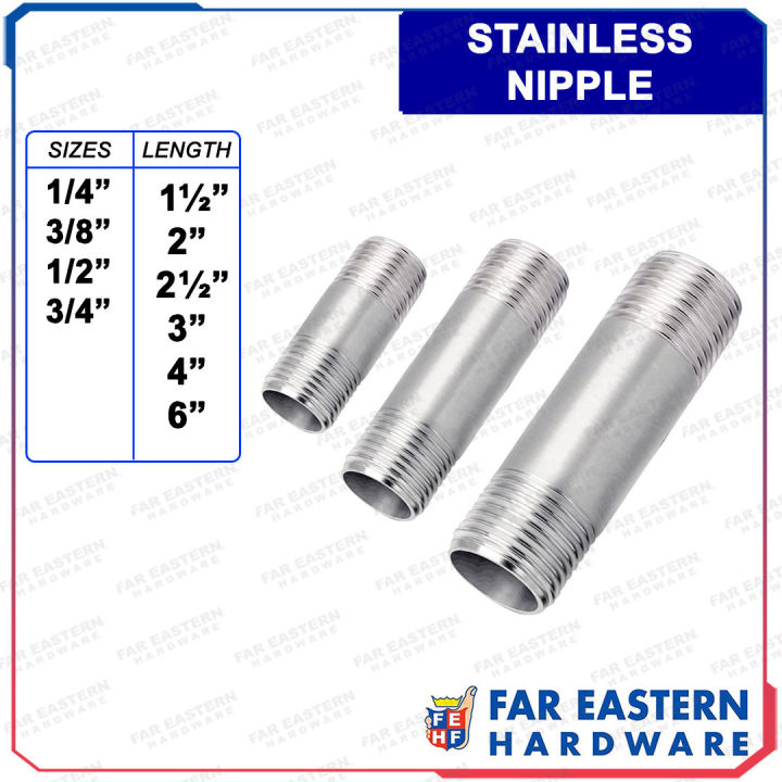 Stainless Steel Nipple Male Threaded Pipe Fittings S/S 304 1/4" | 3/8 ...