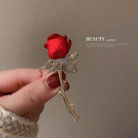 CIFbuy Rhinestone Red Rose Flower Brooches for Women Elegant Tulip Flower Bouquet Bowknot Lapel Pins Wedding Party Badge Jewelry