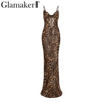 Glamaker Leopard print sexy maxi bodycon dress Women summer chiffon beach sundress Elegant vintage female club long party dress