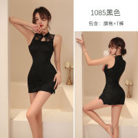 2023 Hot Long Night Sex Lingerie Sexy Ladies Lace Transparent Cheongsam Short Dress Temptation Uniform Playing Set 1085