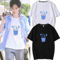 【New】{vo}แขนสั้น เสื้อยืดชาย หญิงXiao Zhan Wang Yibo Contrast Loose MILK Top Clothes StudentsT-Shirt