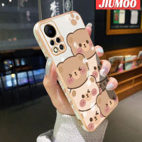 JIUMOO เคสสำหรับ Infinix Hot 11S NFC Hot 11S NFC การ์ตูนหมีน่ารักใบหน้าขอบสี่เหลี่ยมดีไซน์ใหม่เคสมือถือชุบบางรูปแบบเคสฝาปิดเลนส์เต็มรูปแบบปกป้องเคสนิ่มกันกระแทกกล้อง