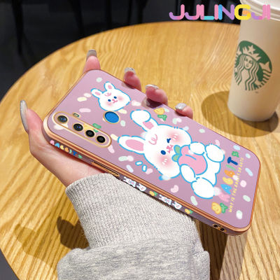 Jlingji เคสสำหรับ Realme 5 5i 5S 6i 5 Pro กระต่ายสีขาวน่ารักการ์ตูนขอบชุบสี่เหลี่ยมหรูหราเคสมือถือซิลิโคนกันกระแทกฝาครอบด้านหลังเคสป้องกันเลนส์กล้อง