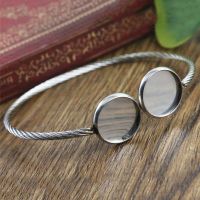 2pcs Fit 12mm Round Glass Cabochon 316 Stainless Steel Super Flexible Bangle Base Bracelet Blank Tray Bezel Setting-T7-01