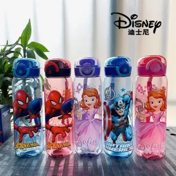 Disney Anime Water Bottle Boys Cartoon Plastic Drinking Cups Spiderman  Children Adult Water Glass 560ml