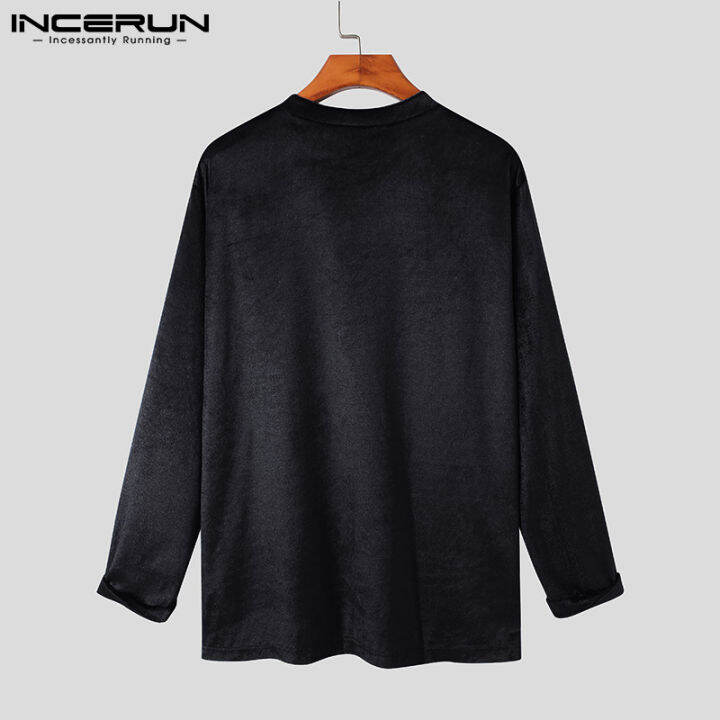 incerun-เสื้อเชิ้ตแขนยาวย้อนยุคสำหรับผู้ชาย-เสื้อเบลาส์แบบลำลองใส่ไปงานปาร์ตี้แบบสวมหัว-สไตล์เกาหลี