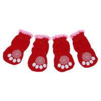 2 Pairs Size L Antislip Bottom Pet Dog Doggie Puppy Socks Red Pink