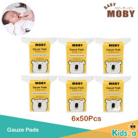 Baby Moby ผ้าก๊อซเช็ดฟัน ผ้าก๊อซเช็ดลิ้น ขนาด 2″x2” [ห่อ50ชิ้น] [แพค6ห่อ]