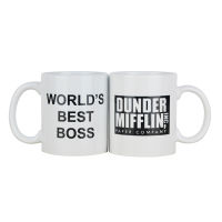 【Booming】 Jumperjuser ถ้วยแก้วกาแฟพร้อม Dunder Mifflin The Office World S Best Boss 11ออนซ์ชากาแฟเซรามิกตลกแก้วโกโก้ของขวัญที่ไม่ซ้ำกัน