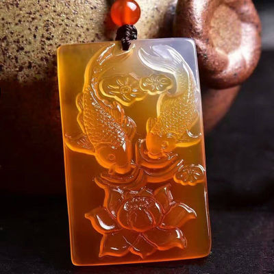 Natural Red White Chalcedony Two Fish Pendant Jewelry Lucky Exorcise evil spirits Auspicious Amulet Jade Pendant Fine Jewelry