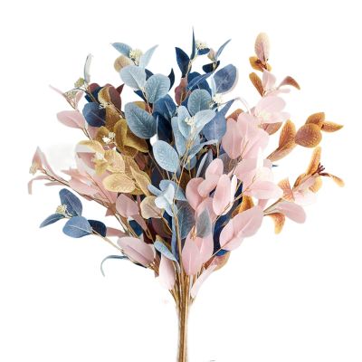 hotx【DT】 Artificial Flowers Eucalyptus Leaves Branch Fake Decoration for Wedding Arrangement Pink