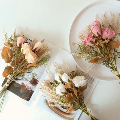 [AYIQ Flower Shop] ดอกไม้เลียนแบบปลอมดอกไม้แห้ง Scorched Rose งานแต่งงานเจ้าสาวถือช่อดอกไม้ในร่มกลางแจ้ง Home Desktop Decoration