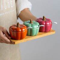 （orange kitchen） EuropeanPumpkin SeasoningPersonality CeramicJarShaker Seasoning Jar SetCombination Storage