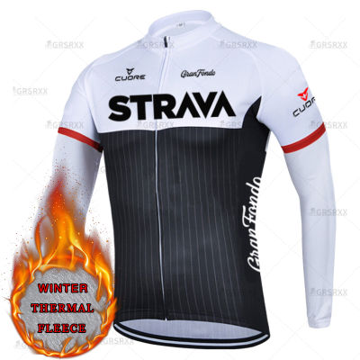 STRAVA Winter Bicycle Jersey Thermal Warmth Long Sleeves MTB Wear Bicycle Team Race Clothing  Keep Warm Fleece Cycling Shirt