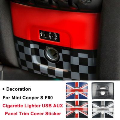 Union Jack Car Cigarette Lighter USB AUX Panel Trim Cover Sticker For Mini Cooper S JCW F55 F56 F60 Countryman Auto Accessories