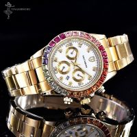 Luxury Watch Men GMT Glass Date Stainless Steel Women Mens Sport Quartz Color rhinestone Watches Reloj Hombre Date Clock For Man