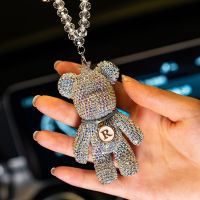 ‘；。【； Cartoon Diamond Crystal Bow  Bear Car Pendant Mirror Hanging Ornaments Bling Car Interior Decoration Women Accessories