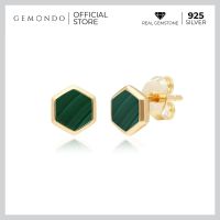 Gemondo ต่างหูเงิน 925 Sterling Silver ประดับมาลาไคต์ (Malachite) ขนาด 5 มม.: ต่างหูพลอยแท้ อัญมณีแท้