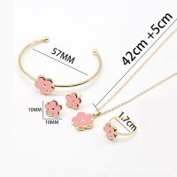 13-Color Double-Sided New Plum Blossom Four-Piece Set Plant Flower Bracelet Earring Ring Necklace Lovely Gift For Women