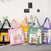 ifashionbagshop(IF1738) กระเป๋าผ้าสะพายข้างสะพายเป้ได้ **แถมเข็มกลัด6ชิ้น**