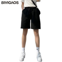 BIVIGAOS Summer New Casual Wide Leg Shorts Women Straight Loose High Waist Drawstring Sport Short Cotton Trend Short Sweatpants