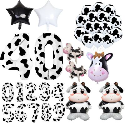 White Cow Theme Balloons Funny Print Cow Number Balloons for Kids Birthday Party Western Cowboy Theme Supplies Decorations Balloons