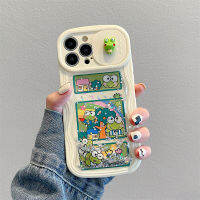 เคสโทรศัพท์มือถือการ์ตูนลายกบ Keroppi ที่น่ารักพร้อมตัวป้องกันเลนส์กล้องถ่ายรูป3มิติและทรายดูดสำหรับ iPhone 14 Pro Max 14 Plus 13 Pro Max 12 Pro Max ฝาหลังซิลิโคนนิ่มสำหรับ iPhone 11