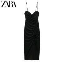 UR ZARA COS กระโปรงชุดสีดำยาวด้านข้างแบบเซ็กซี่เข้ารูปพอดีชุดจีบสั้น2547636