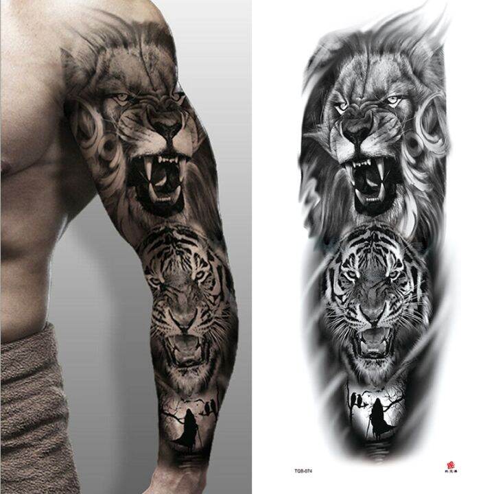 hot-dt-large-arm-sleeve-king-temporary-sticker-fashion-wolf-tiger-men-totem