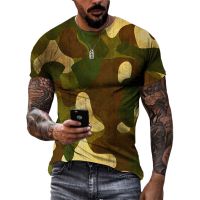 Summer New Retro Camouflage Printed Men T-shirts Fashion Casual Veteran Personality Comfortable Round Neck Short Sleeve Tees Top