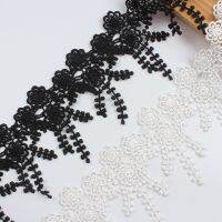 [HOT!] 2Yards/lot 8cm White Polyester Lace Trims Water Soluble Black Tassels Lace DIY Sewing Patchwork Hometexile Wedding Craft Decors