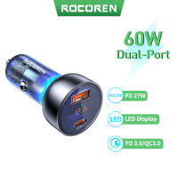 ที่ชาจในรถยนต์ Rocoren USB Car Charger 60W PD QC Quick Fast Charging Type C Car Charger Adapter สำหรับ iPhone 14 13 12 iPad Xiaomi Samsung Huawei