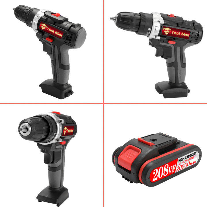 สว่านไร้สาย-120nm-cordless-hand-drill-สว่านมือพกพา-อุปกรณ์เสริมครบชุด-แบตเตอรี่ลิเธียม-208vf-สองก้อน-ปรับความเร็วได้สามระดับพร้อมไฟ-led