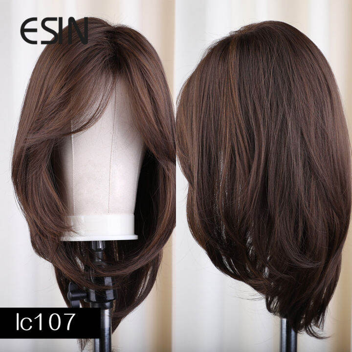 esin-สังเคราะห์สีน้ำตาลเข้มวิกผมวิกผมคลื่นยาวสำหรับผู้หญิงผมวิกผมม้าทนความร้อนพรรคทุกวันธรรมชาติใช้