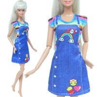 【big-discount】 Rare MALL แฟชั่น1ชุดสีฟ้าแขนสั้นชุดสายรุ้งพิมพ์เสื้อผ้าสำหรับตุ๊กตาบาร์บี้อุปกรณ์เสริมตุ๊กตา