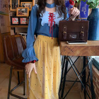 Lolita Skirt Fairy Tale Two Piece Set Japanese Style Mori Girl Sweet Womens Clothing Bow Top Dot Skirt Fashion Casual Autumn Set