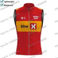 UNO-X ทีมเสื้อกั๊กนักปั่นจักรยานฝรั่งเศสทัวร์ TDF เสื้อกันลมสำหรับผู้ชายเสื้อเจอร์ซีย์แขนกุดเอ็มทีบีเสื้อผ้าปั่นจักรยานสำหรับขี่มอเตอร์ไซค์