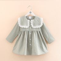 ZZOOI 2022 Spring Autumn 2 3 4 6 8 10 Years Turn-Down Collar Long Sleeve Cotton Princess School Preppy Style Dress For Kids Baby Girl